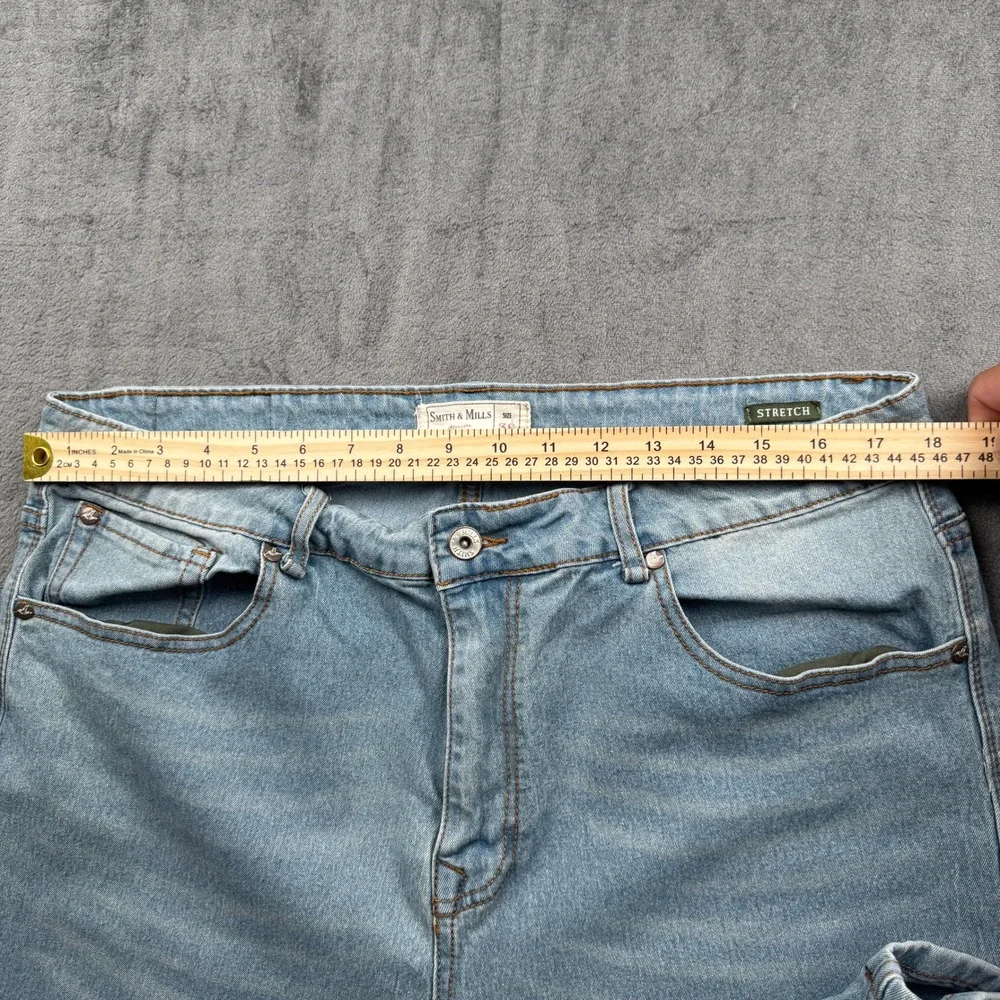 Smith & Mills Denim Jean Shorts Mens 38 Light Wash Stretch Good